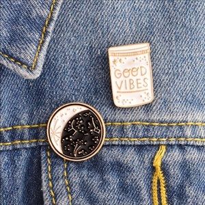2 Piece Night Moon Good Vibes Enamel Pin Set
